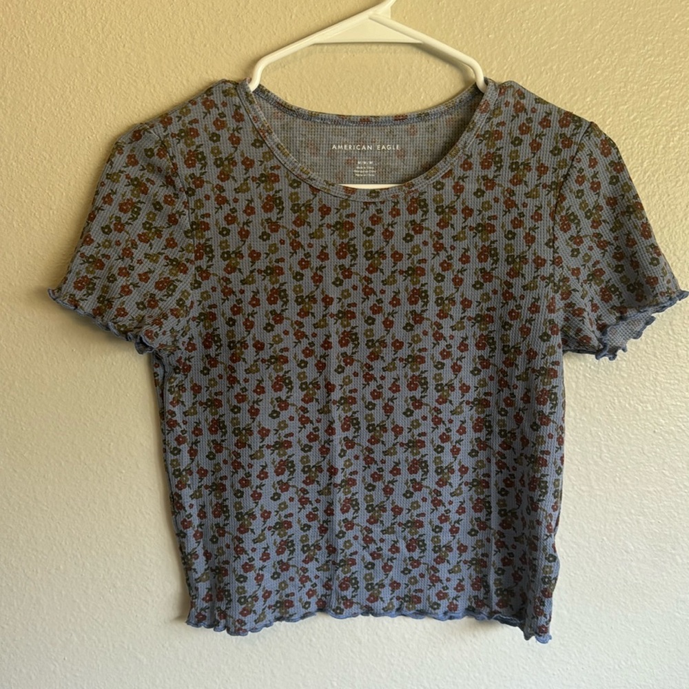 AE Blue Floral Crop Top